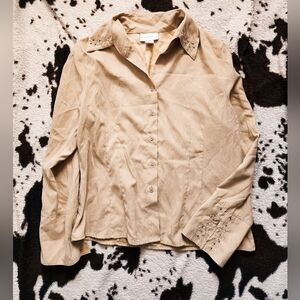 "WORTHINGTON" WOMEN'S 90'S/Y2K FAUX SUEDE BLOUSE - TAN